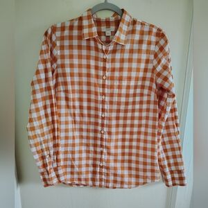 J. Crew Orange Preppy Picnic Plaid Cotton Business Casual Button Down Shirt 4